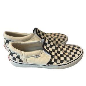 VANS • Black White Checkered Slip Ons • Size Men’s 9.5